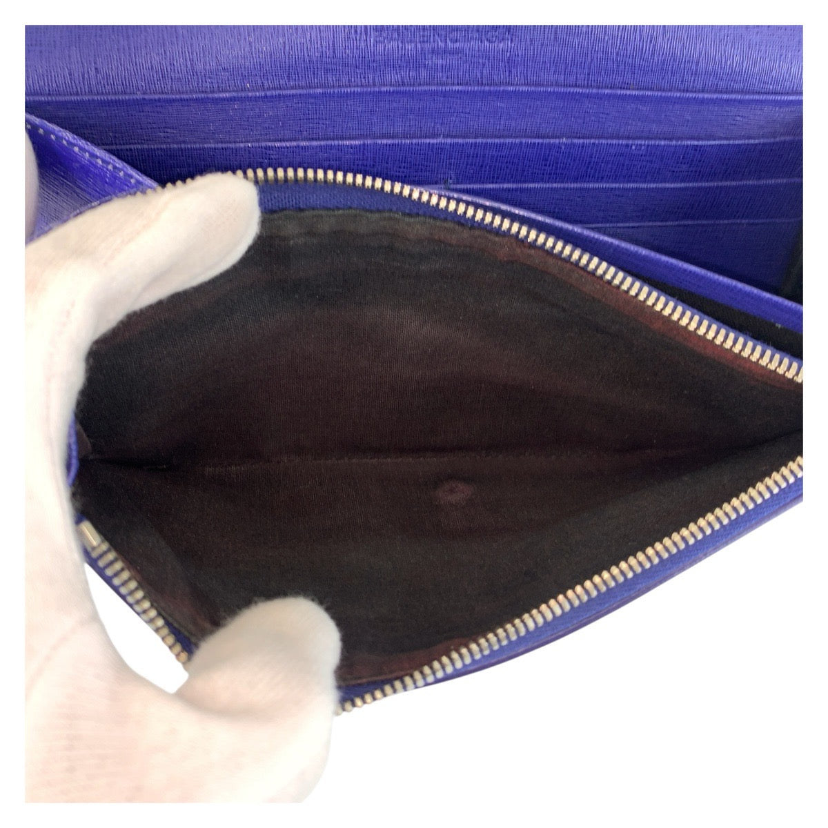 21317
BALENCIAGA バレンシアガ ブルー ホワイト シルバー金具 レザー 長財布 ロングウォレット レディース AB