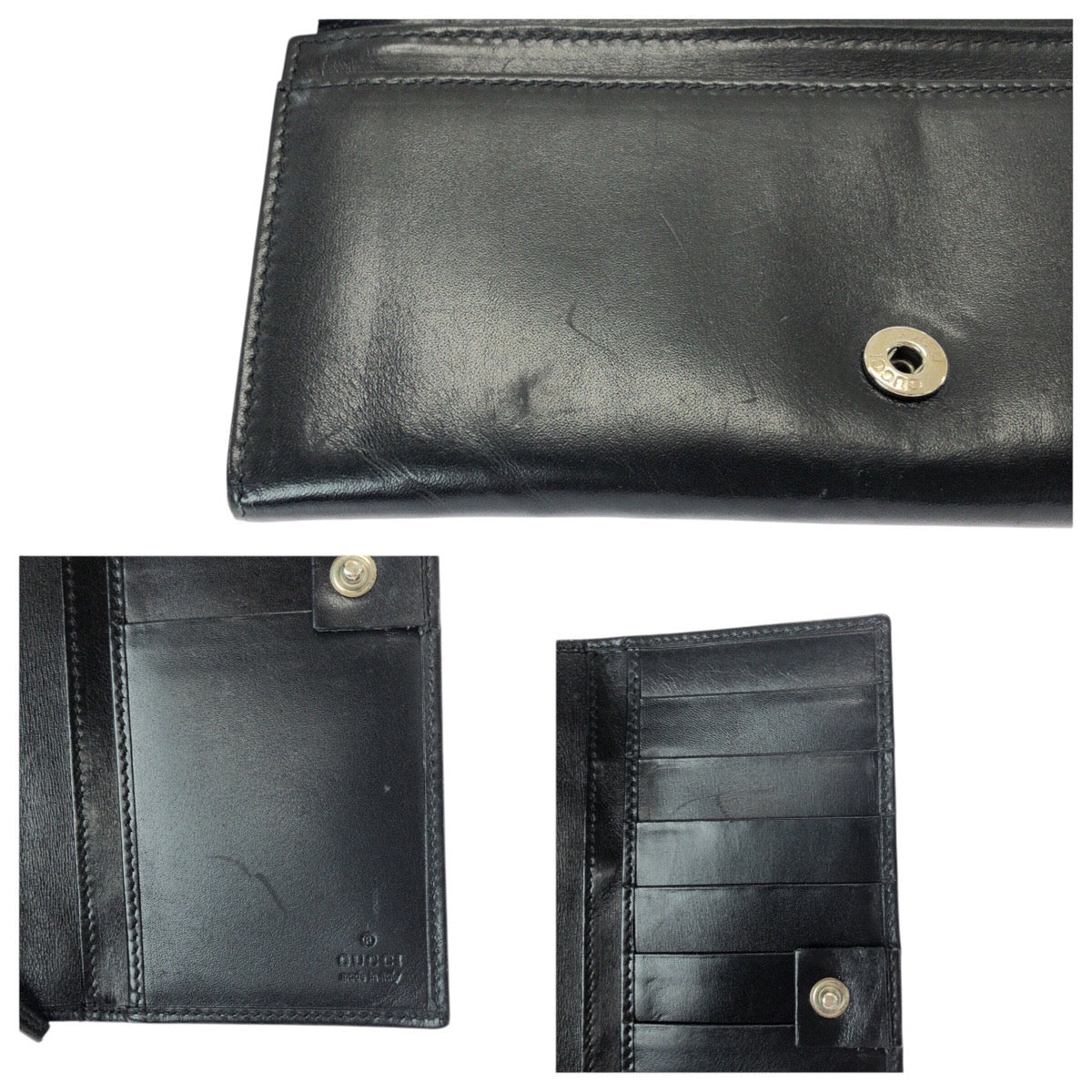 21319
GUCCI グッチ ヴィンテージ ブラック 黒 シルバー金具 レザー 162841 長財布 ロングウォレット メンズ AB