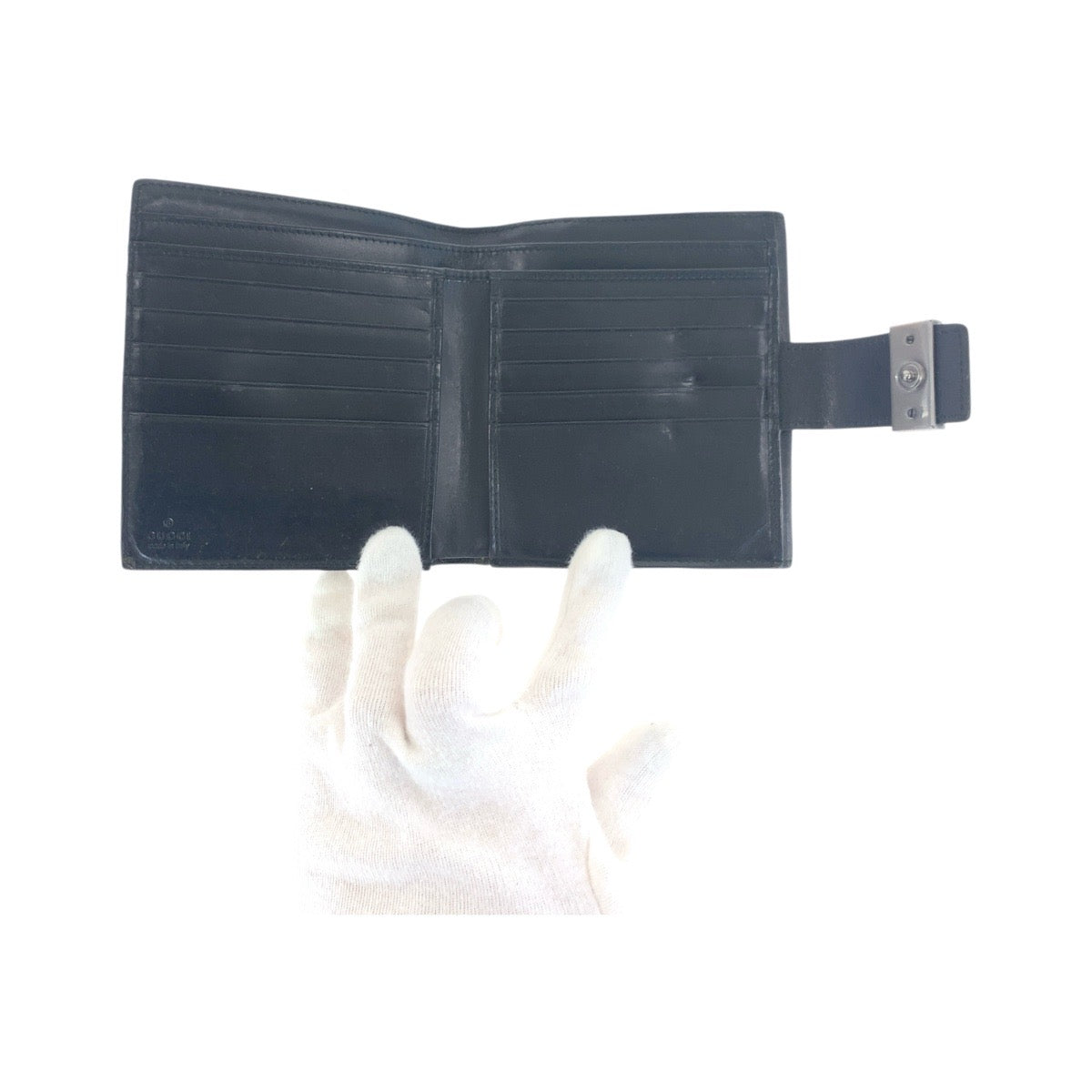 21321
GUCCI グッチ ヴィンテージ ベージュ 黒 シルバー金具 GGキャンバス / レザー 035.2778.2100 折り財布 コンパクトウォレット レディース AB