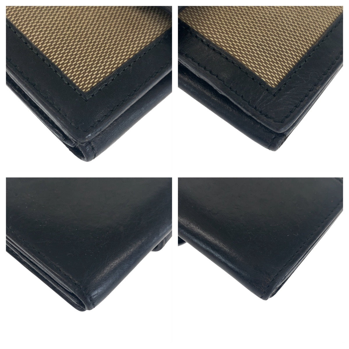 21321
GUCCI グッチ ヴィンテージ ベージュ 黒 シルバー金具 GGキャンバス / レザー 035.2778.2100 折り財布 コンパクトウォレット レディース AB