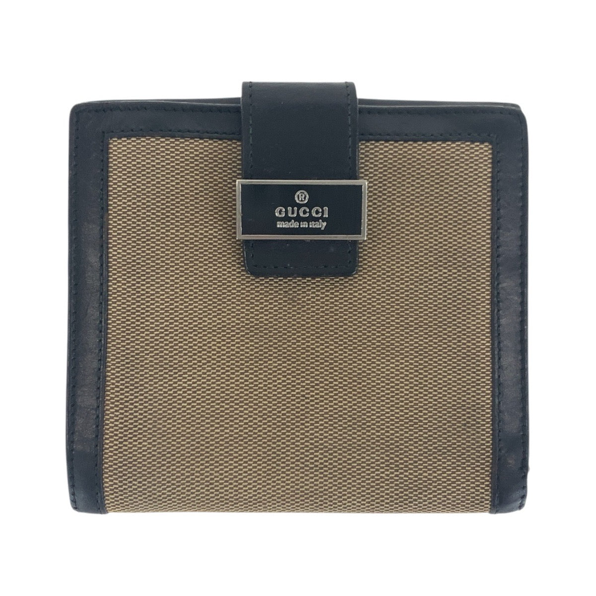 21321
GUCCI グッチ ヴィンテージ ベージュ 黒 シルバー金具 GGキャンバス / レザー 035.2778.2100 折り財布 コンパクトウォレット レディース AB