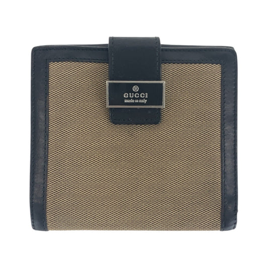 21321
GUCCI グッチ ヴィンテージ ベージュ 黒 シルバー金具 GGキャンバス / レザー 035.2778.2100 折り財布 コンパクトウォレット レディース AB