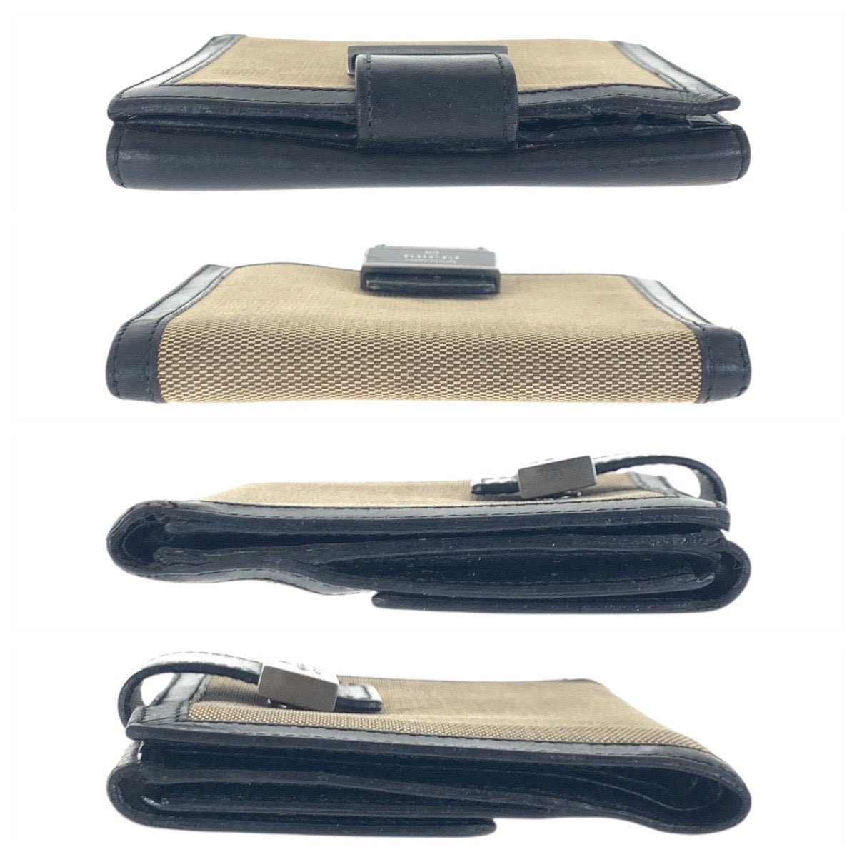 21321
GUCCI グッチ ヴィンテージ ベージュ 黒 シルバー金具 GGキャンバス / レザー 035.2778.2100 折り財布 コンパクトウォレット レディース AB