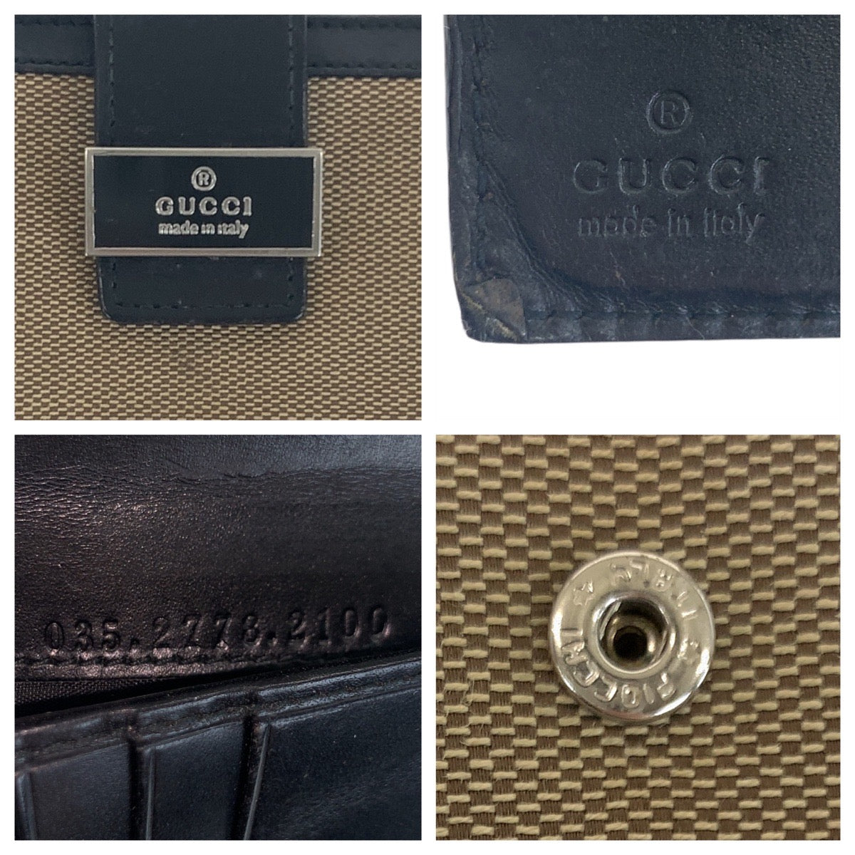 21321
GUCCI グッチ ヴィンテージ ベージュ 黒 シルバー金具 GGキャンバス / レザー 035.2778.2100 折り財布 コンパクトウォレット レディース AB