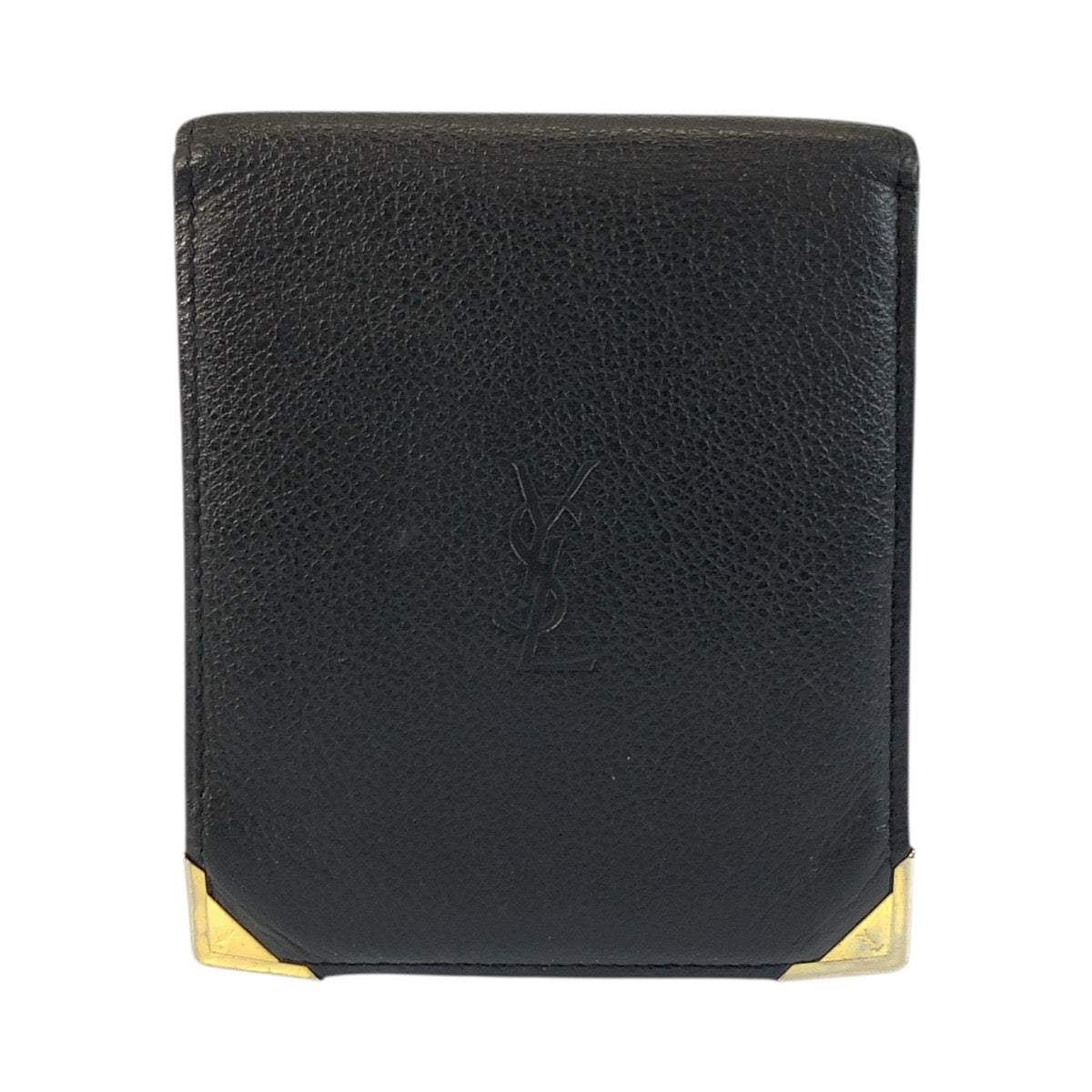 21322
YVES SAINT LAURENT イヴ サンローラン ヴィンテージ YSL ブラック 黒 ゴールド金具 レザー 折り財布 コンパクトウォレット メンズ AB