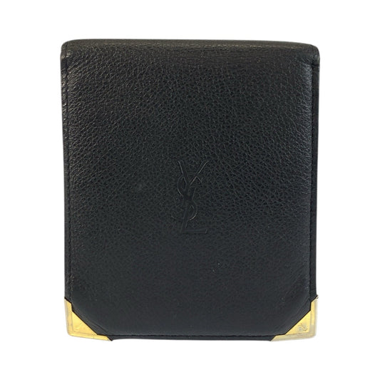 21322
YVES SAINT LAURENT イヴ サンローラン ヴィンテージ YSL ブラック 黒 ゴールド金具 レザー 折り財布 コンパクトウォレット メンズ AB