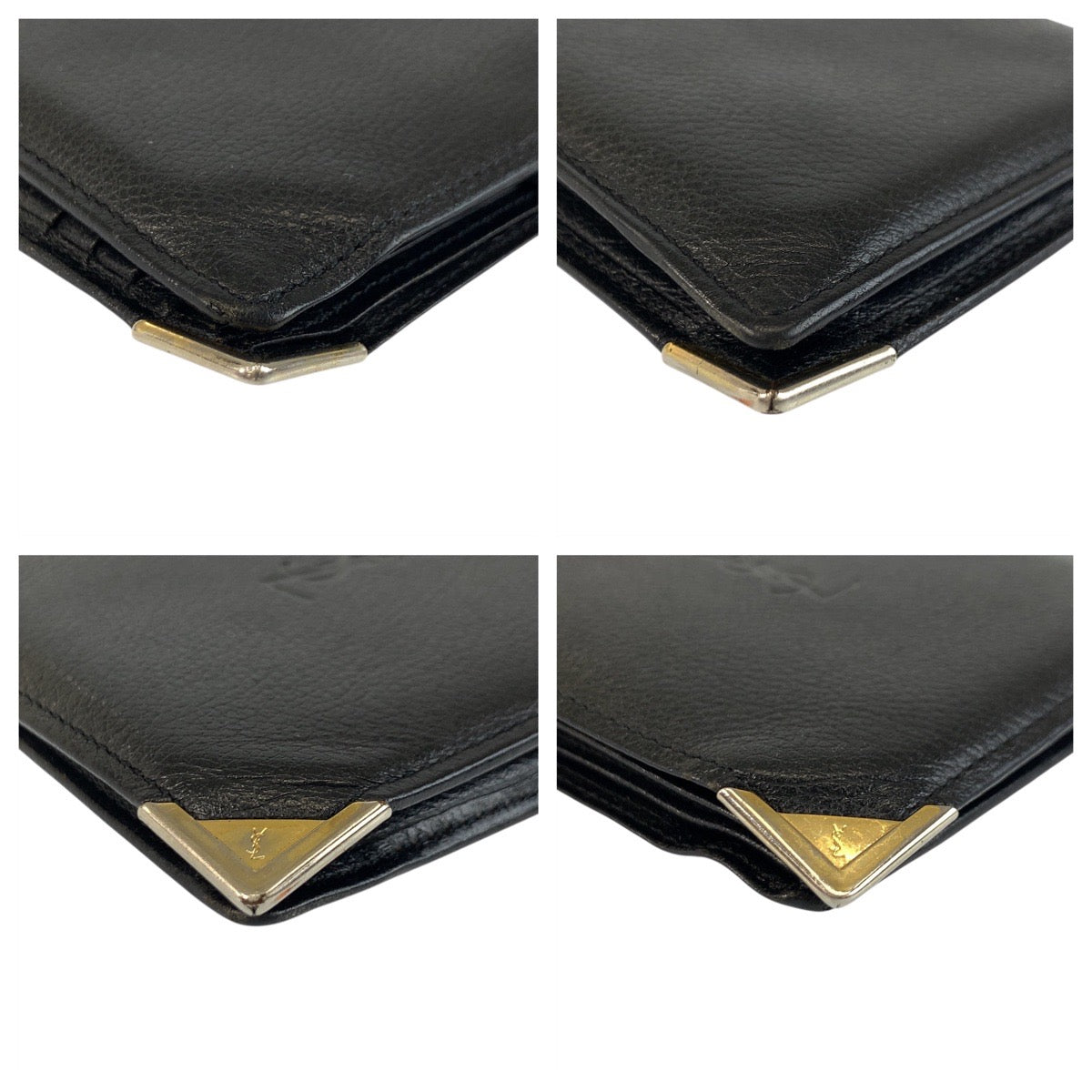 21322
YVES SAINT LAURENT イヴ サンローラン ヴィンテージ YSL ブラック 黒 ゴールド金具 レザー 折り財布 コンパクトウォレット メンズ AB