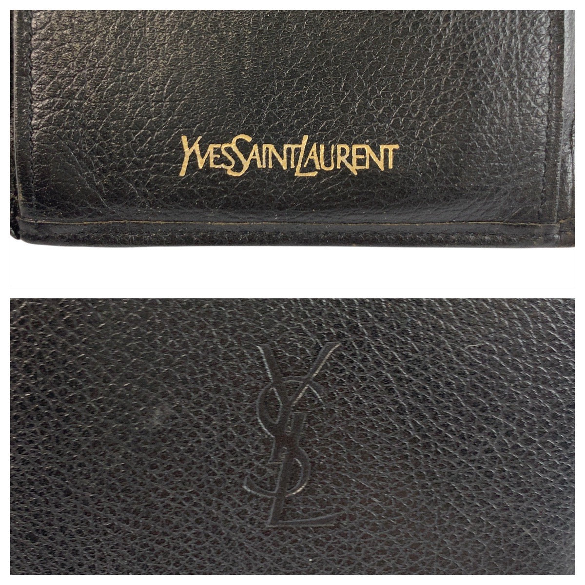 21322
YVES SAINT LAURENT イヴ サンローラン ヴィンテージ YSL ブラック 黒 ゴールド金具 レザー 折り財布 コンパクトウォレット メンズ AB