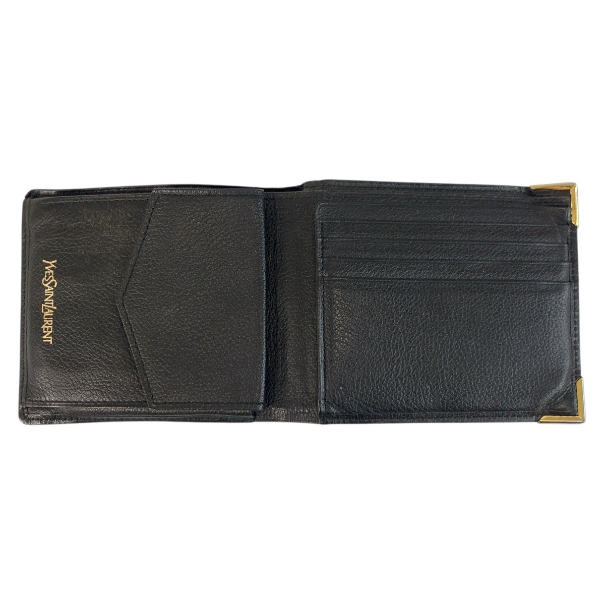 21322
YVES SAINT LAURENT イヴ サンローラン ヴィンテージ YSL ブラック 黒 ゴールド金具 レザー 折り財布 コンパクトウォレット メンズ AB