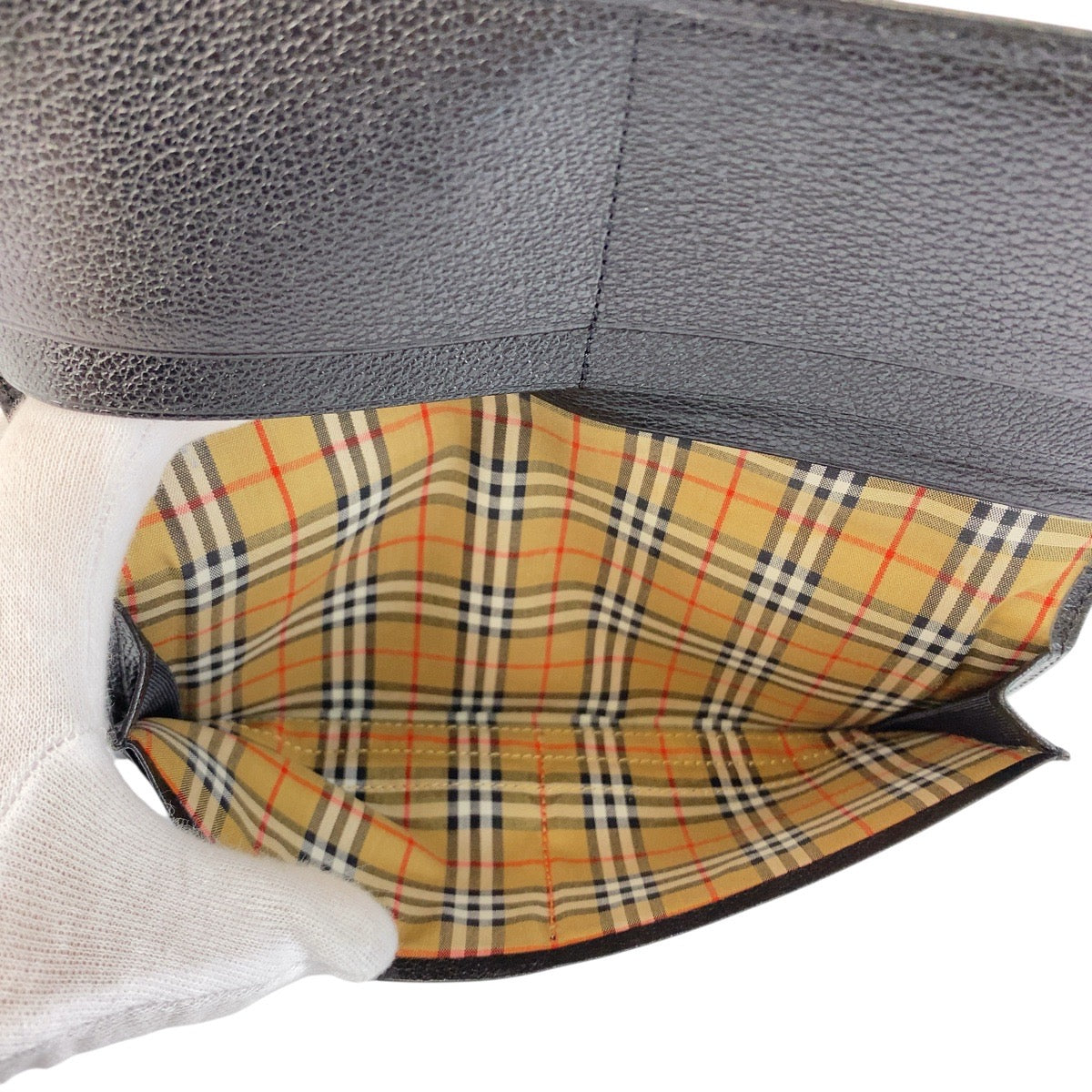 21325
BURBERRY バーバリー チェック柄 ブラック 黒 レザー / キャンバス 札入れ ロングウォレット メンズ ABP
