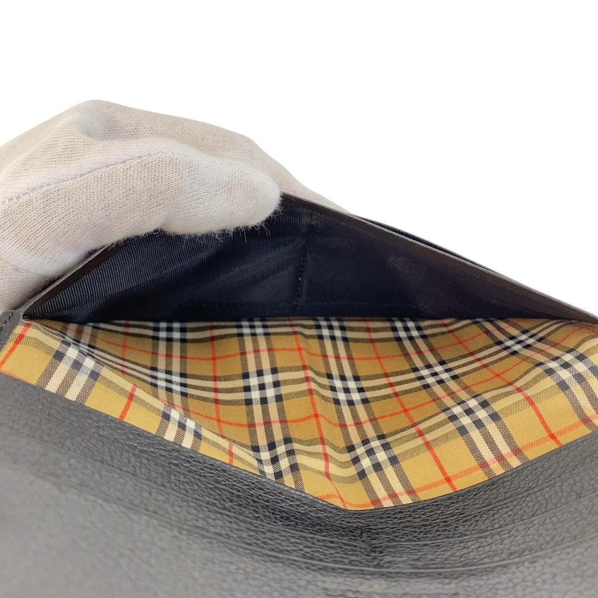 21325
BURBERRY バーバリー チェック柄 ブラック 黒 レザー / キャンバス 札入れ ロングウォレット メンズ ABP