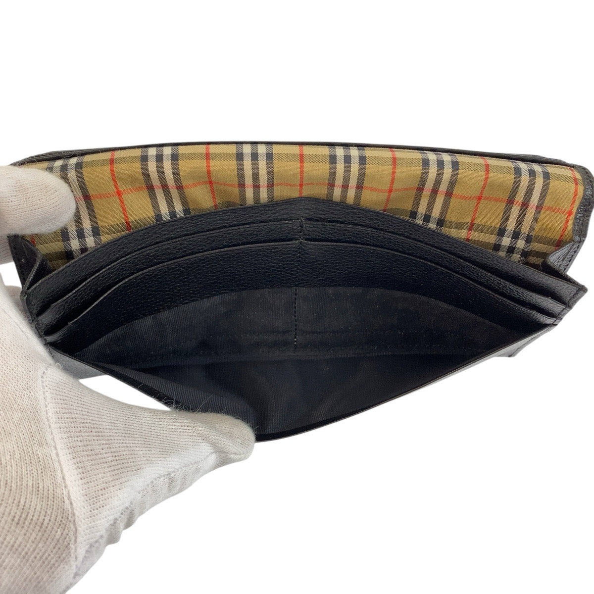 21325
BURBERRY バーバリー チェック柄 ブラック 黒 レザー / キャンバス 札入れ ロングウォレット メンズ ABP