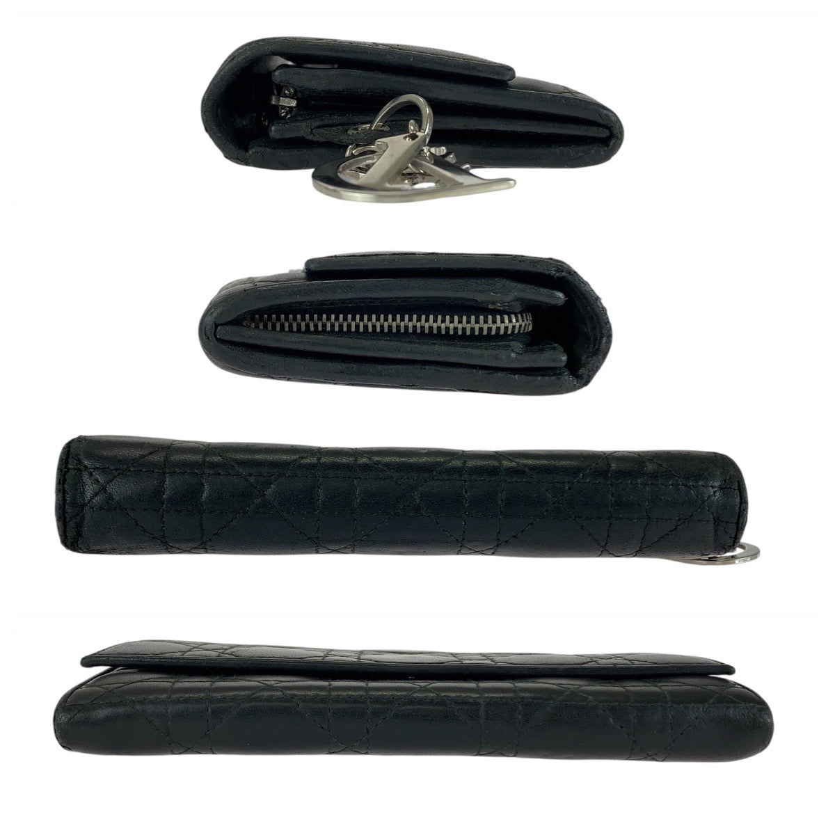 21331
Christian Dior クリスチャンディオール カナージュ ブラック 黒 シルバー金具 レザー MC0028 長財布 ロングウォレット レディース AB