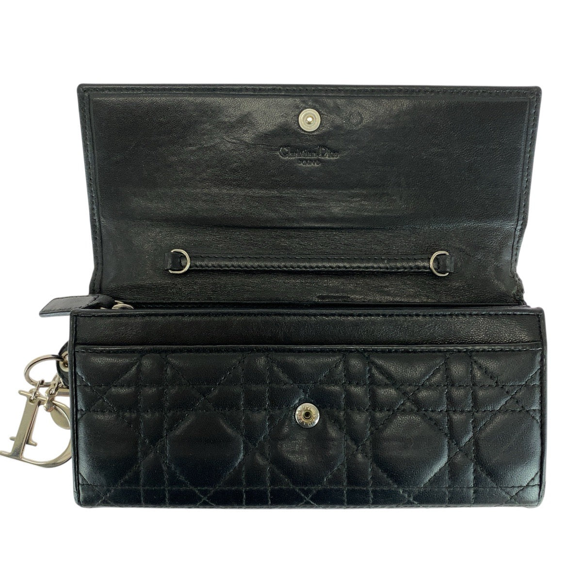 21331
Christian Dior クリスチャンディオール カナージュ ブラック 黒 シルバー金具 レザー MC0028 長財布 ロングウォレット レディース AB