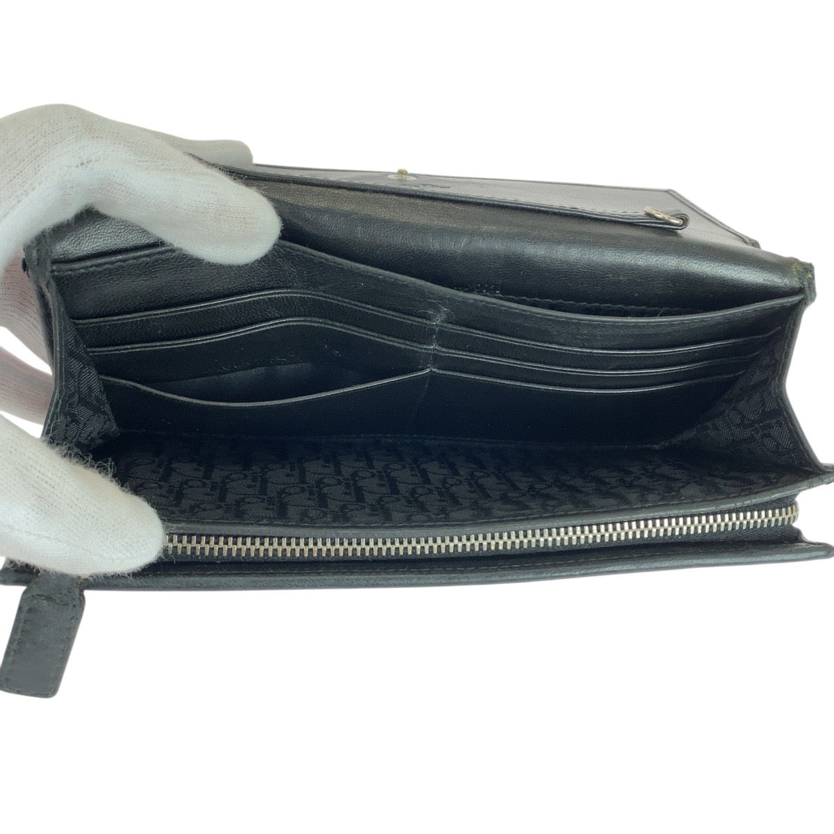 21331
Christian Dior クリスチャンディオール カナージュ ブラック 黒 シルバー金具 レザー MC0028 長財布 ロングウォレット レディース AB