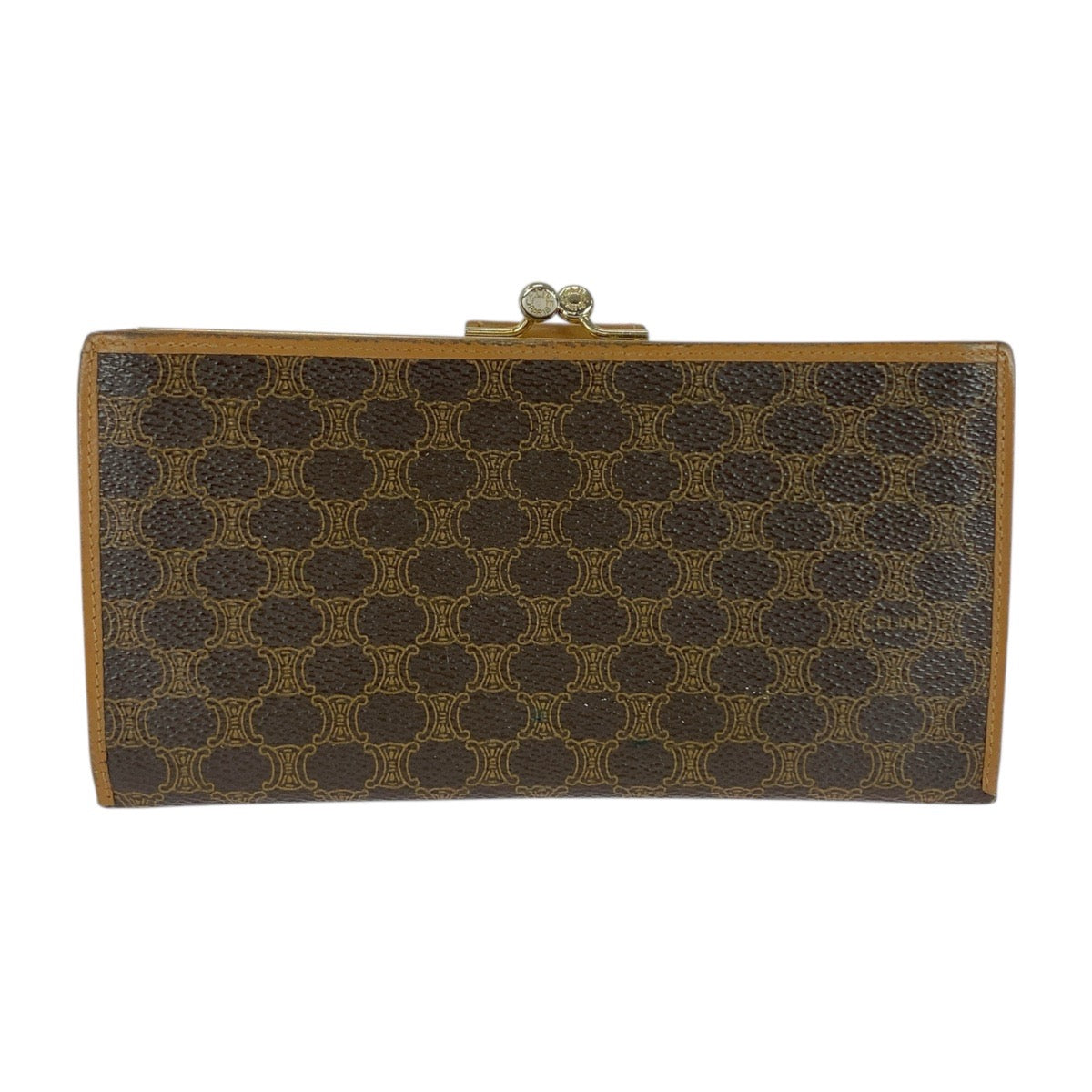 21335
CELINE セリーヌ ヴィンテージ マカダム トリオンフ ブラウン ゴールド金具 PVC / レザー 長財布 ロングウォレット レディース AB