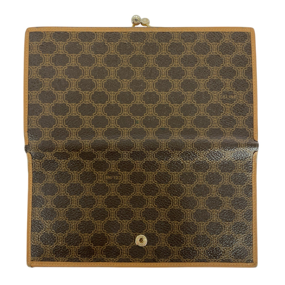 21335
CELINE セリーヌ ヴィンテージ マカダム トリオンフ ブラウン ゴールド金具 PVC / レザー 長財布 ロングウォレット レディース AB