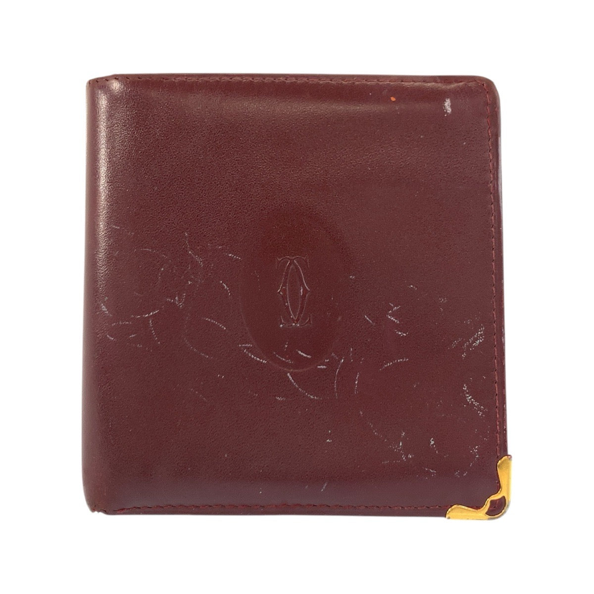21337
CARTIER カルティエ ヴィンテージ マストライン ボルドー ゴールド金具 レザー 折り財布 コンパクトウォレット レディース B