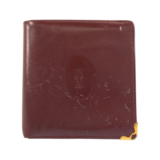 21337
CARTIER カルティエ ヴィンテージ マストライン ボルドー ゴールド金具 レザー 折り財布 コンパクトウォレット レディース B