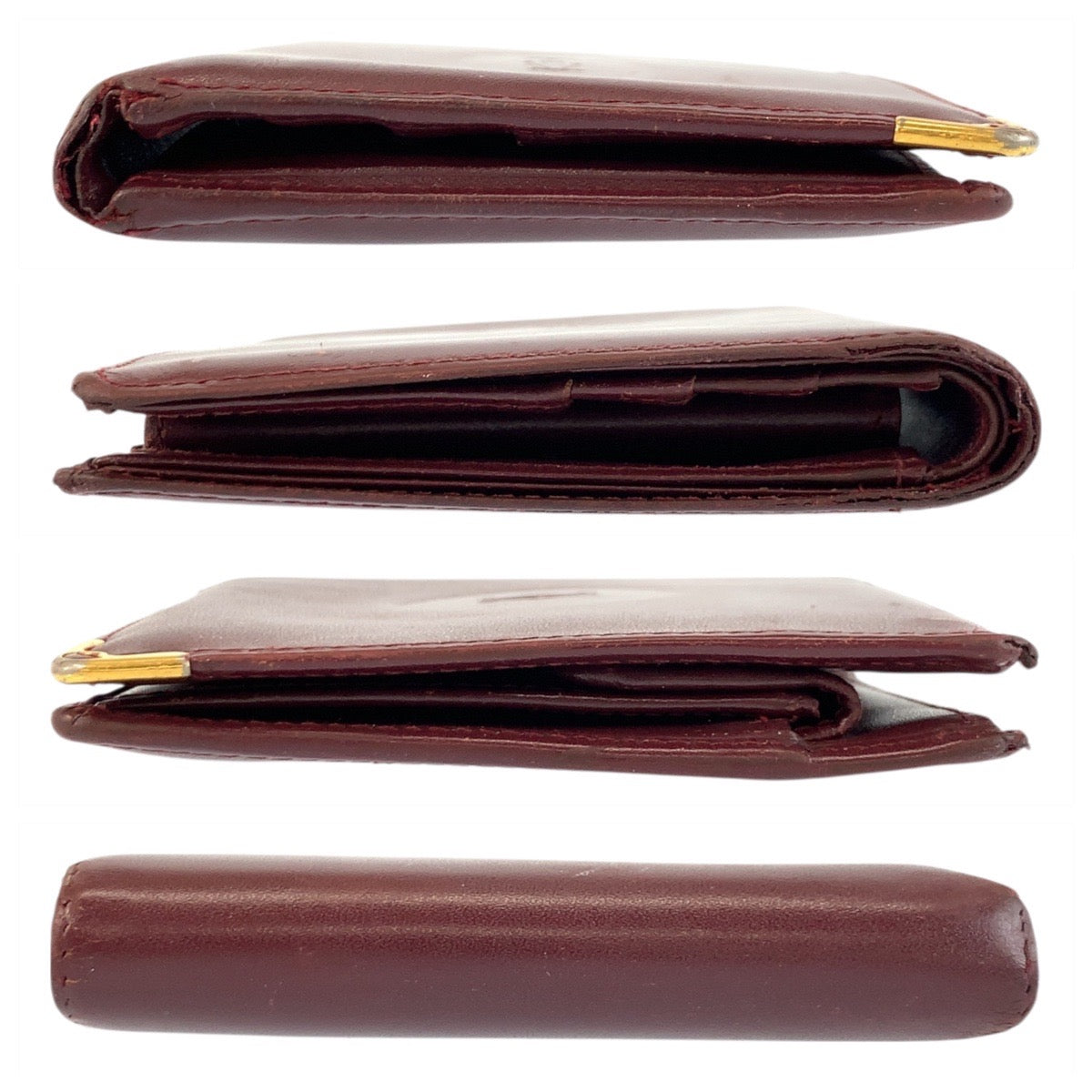 21337
CARTIER カルティエ ヴィンテージ マストライン ボルドー ゴールド金具 レザー 折り財布 コンパクトウォレット レディース B