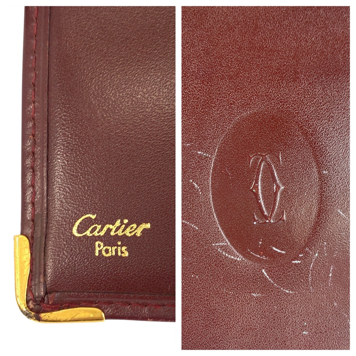 21337
CARTIER カルティエ ヴィンテージ マストライン ボルドー ゴールド金具 レザー 折り財布 コンパクトウォレット レディース B