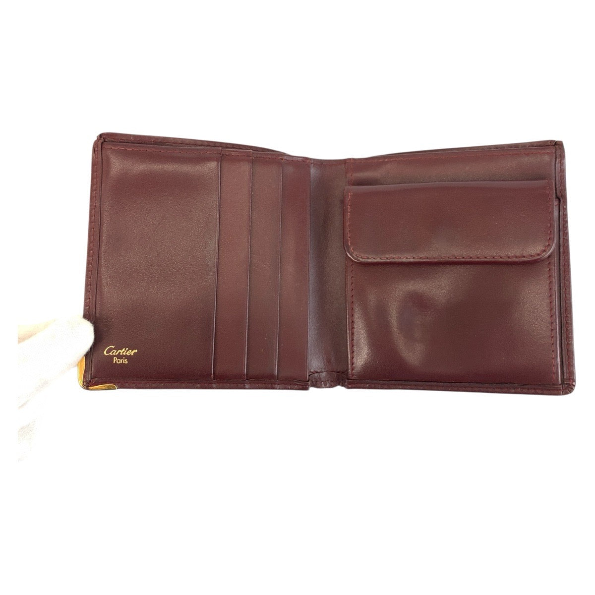 21337
CARTIER カルティエ ヴィンテージ マストライン ボルドー ゴールド金具 レザー 折り財布 コンパクトウォレット レディース B