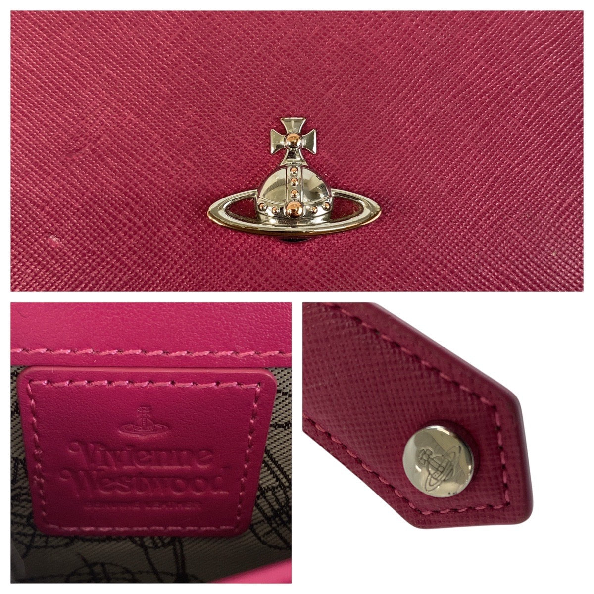 21339
Vivienne Westwood ヴィヴィアンウエストウッド ピンク シルバー金具 レザー 長財布 ロングウォレット レディース AB