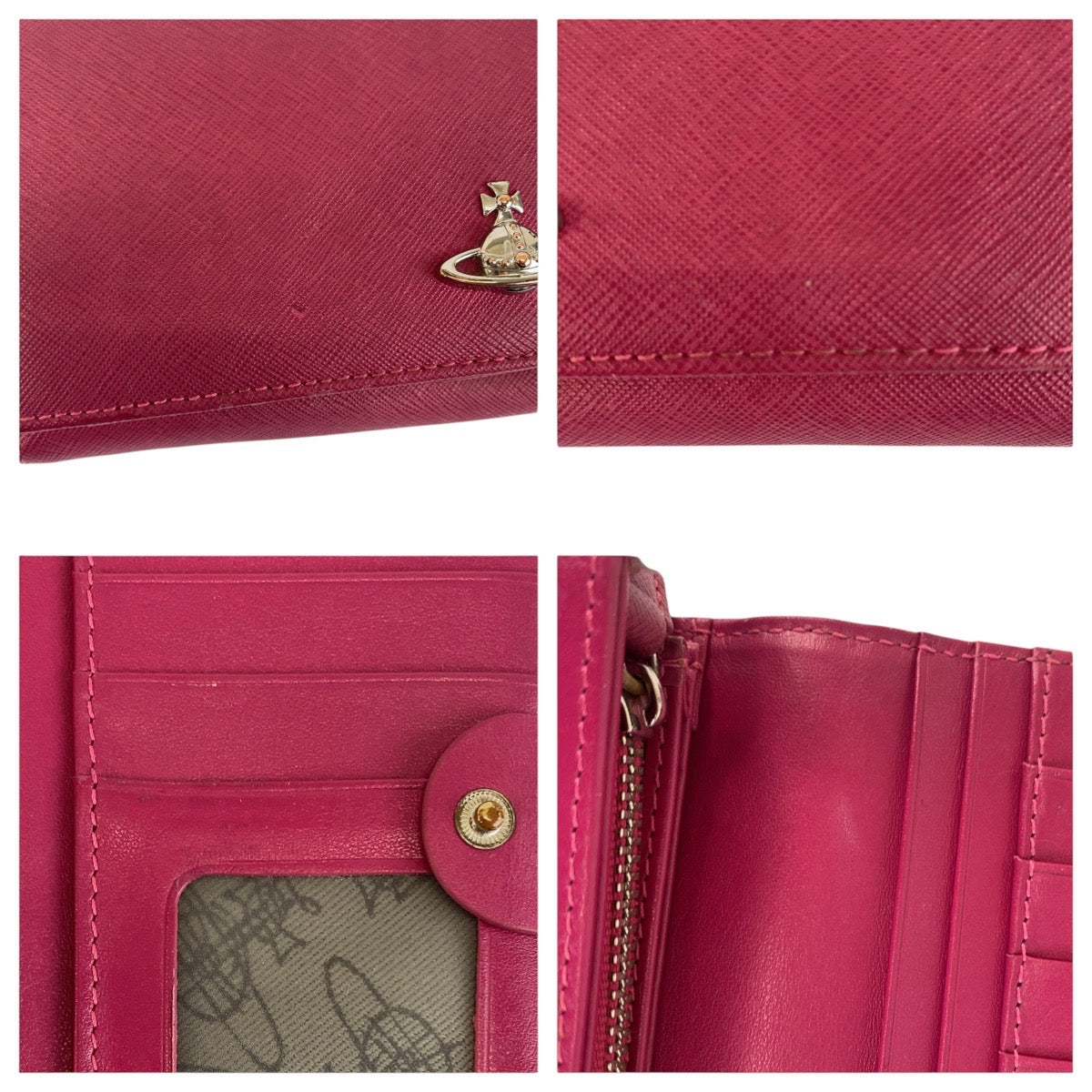 21339
Vivienne Westwood ヴィヴィアンウエストウッド ピンク シルバー金具 レザー 長財布 ロングウォレット レディース AB