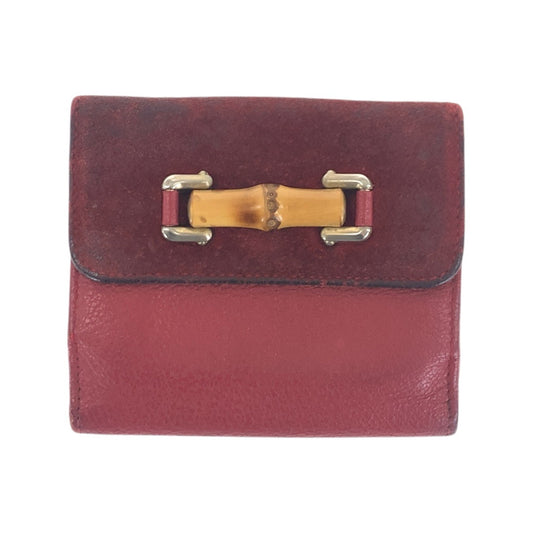 21341
GUCCI グッチ ヴィンテージ バンブー レッド ピンク ゴールド金具 レザー / バンブー 035.2778.1865 折り財布 コンパクトウォレット レディース B
