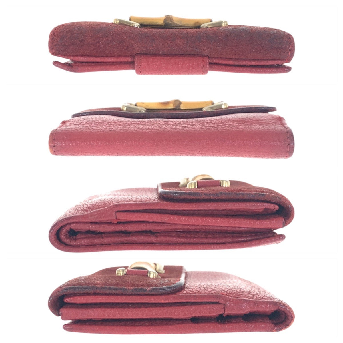 21341
GUCCI グッチ ヴィンテージ バンブー レッド ピンク ゴールド金具 レザー / バンブー 035.2778.1865 折り財布 コンパクトウォレット レディース B