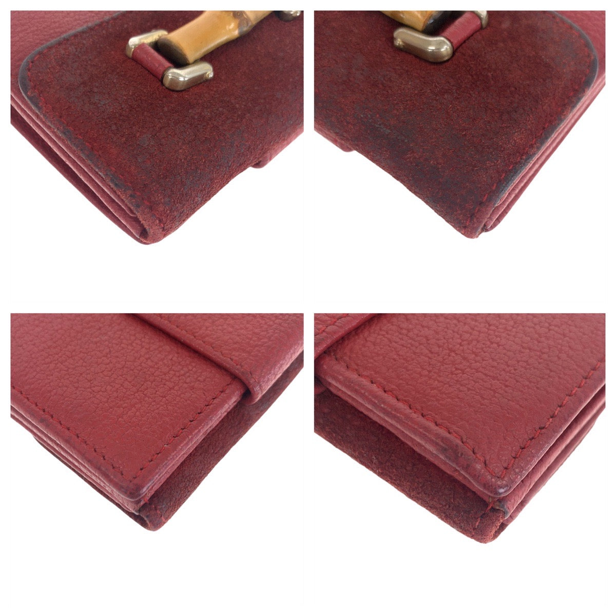 21341
GUCCI グッチ ヴィンテージ バンブー レッド ピンク ゴールド金具 レザー / バンブー 035.2778.1865 折り財布 コンパクトウォレット レディース B