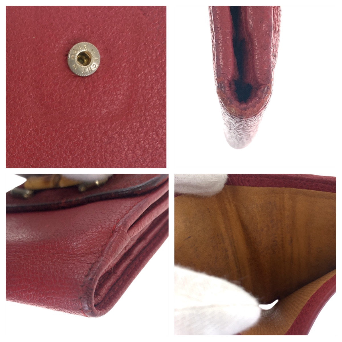 21341
GUCCI グッチ ヴィンテージ バンブー レッド ピンク ゴールド金具 レザー / バンブー 035.2778.1865 折り財布 コンパクトウォレット レディース B