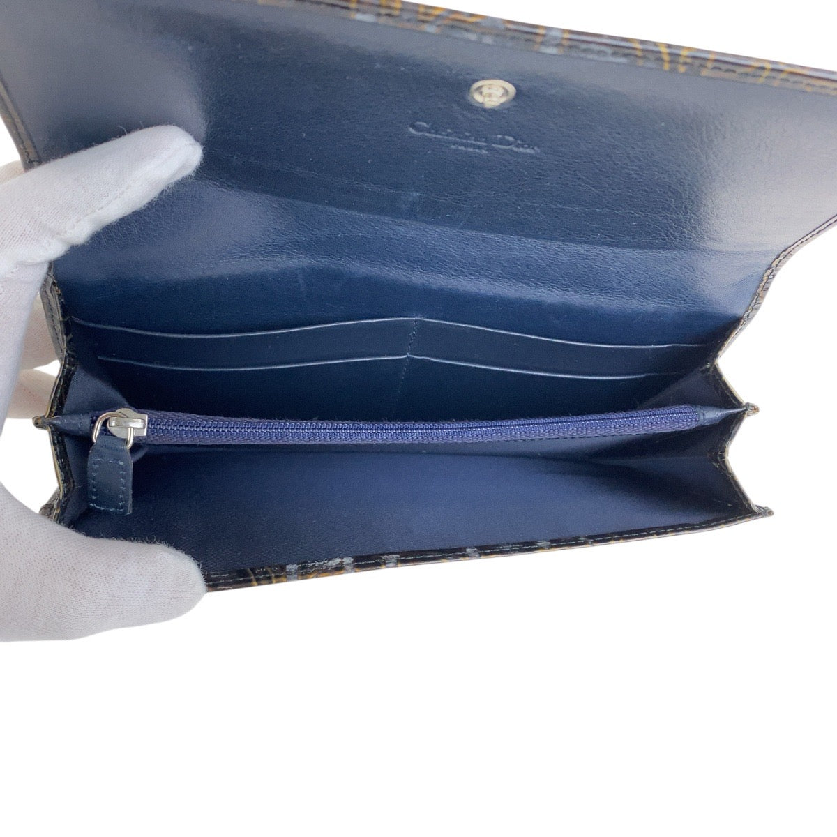 21342
Christian Dior クリスチャンディオール トロッター ブラウン シルバー金具 パテントレザー 長財布 ロングウォレット レディース AB