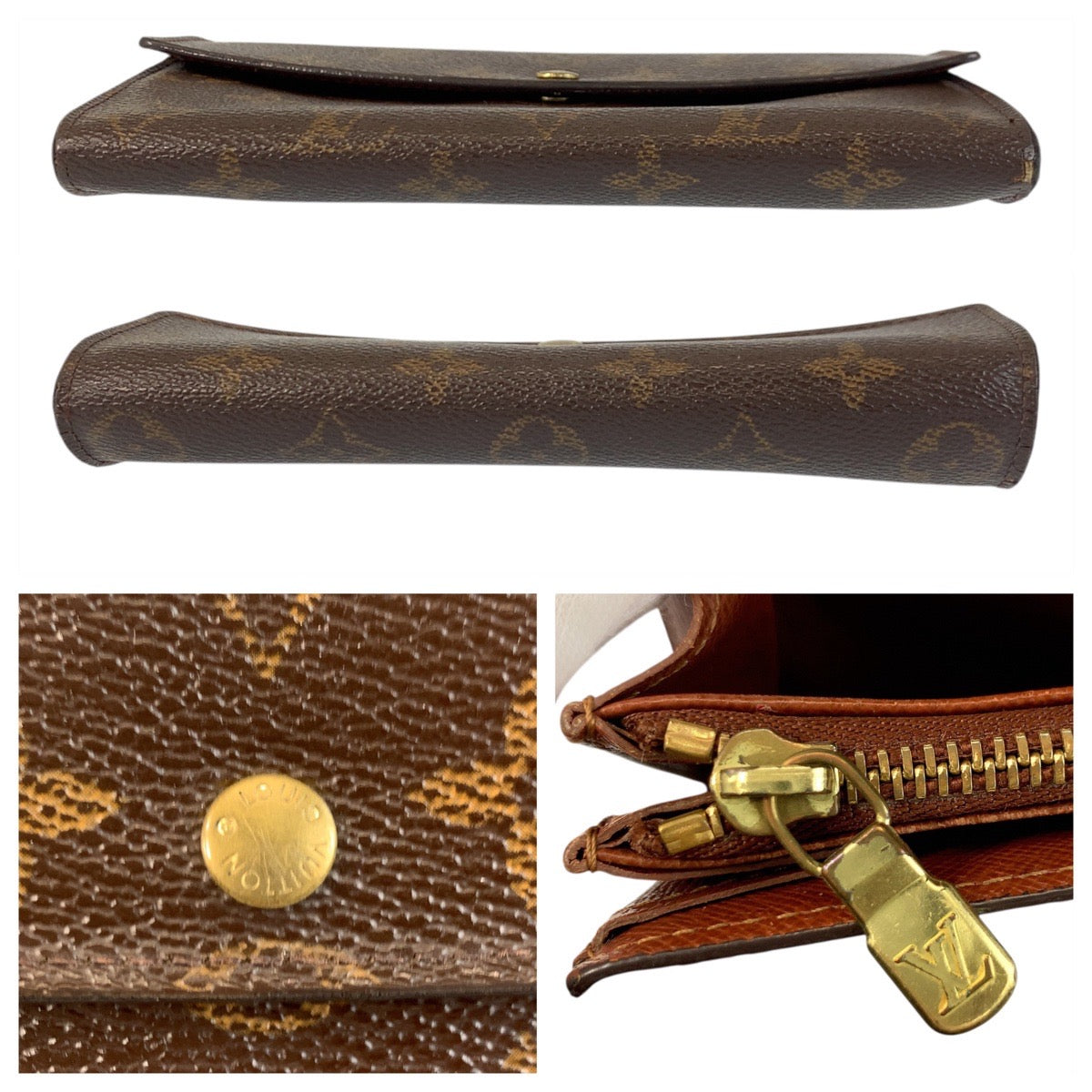 21343
LOUIS VUITTON ルイヴィトン モノグラム ポシェット ポルトモネ クレディ ブラウン ゴールド金具 PVC M61723 長財布 ロングウォレット レディース AB