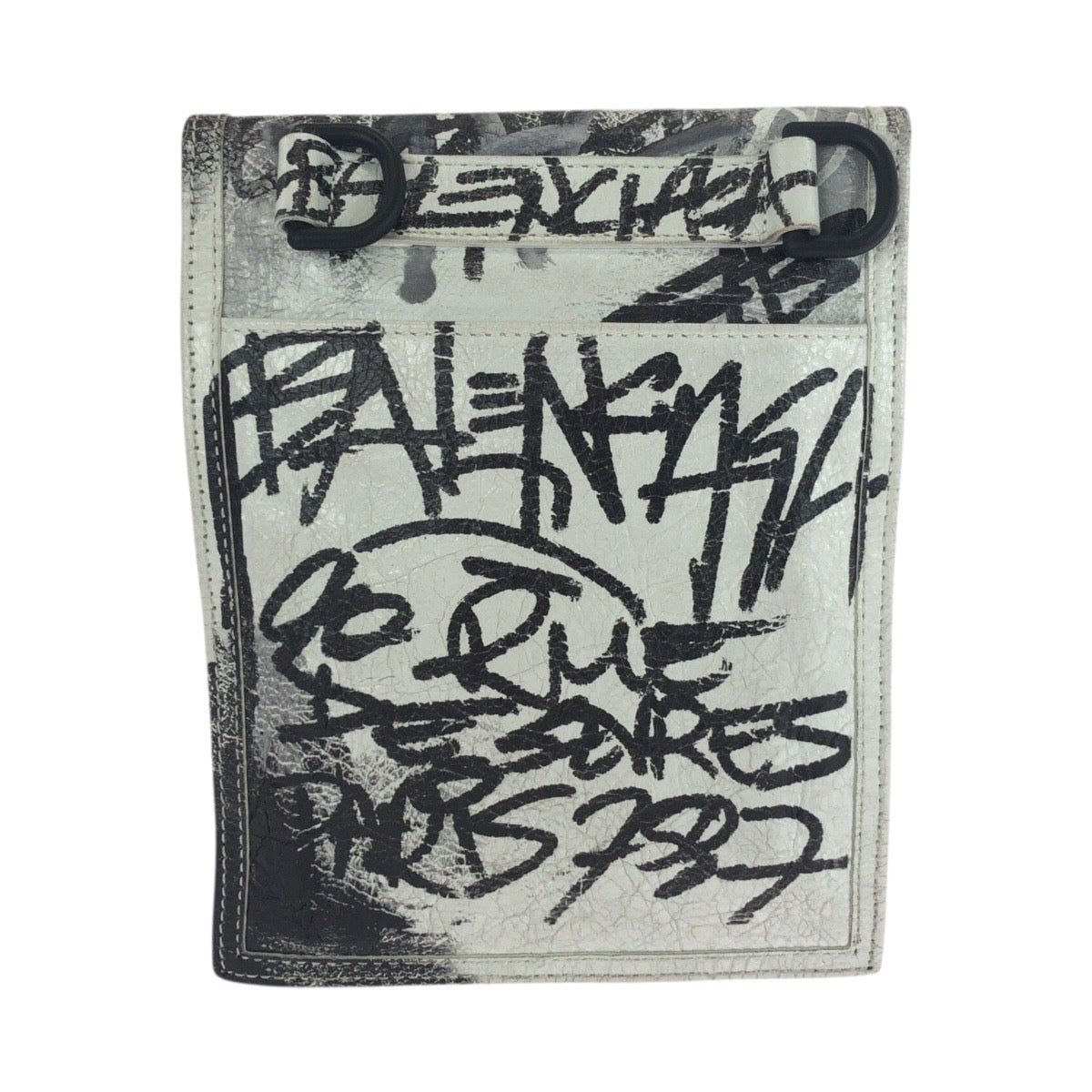 21377
BALENCIAGA バレンシアガ グラフィティ エクスプローラー ホワイト ブラック レザー 655982 ショルダーバッグ ポシェット レディース ABP45