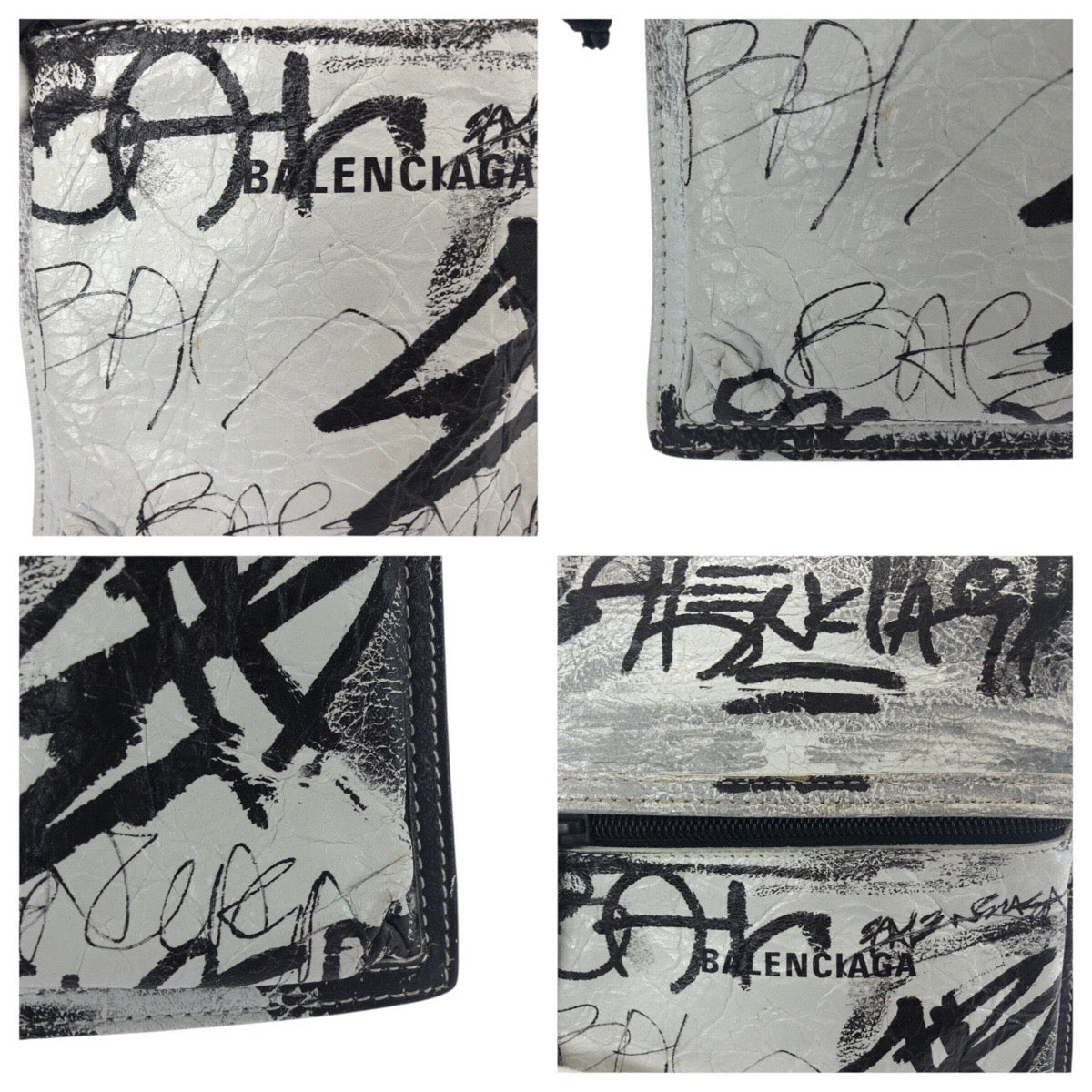 21377
BALENCIAGA バレンシアガ グラフィティ エクスプローラー ホワイト ブラック レザー 655982 ショルダーバッグ ポシェット レディース ABP45