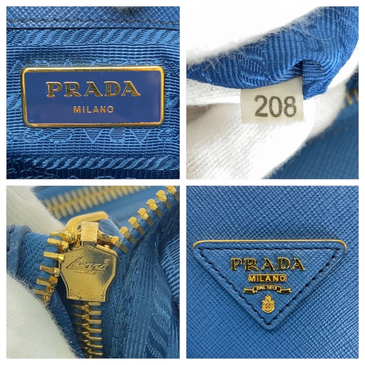 21378
PRADA Galleria Saffiano Triangle Logo Plate Blue Gold Hardware Leather Tote Bag Handbag Women's AB56