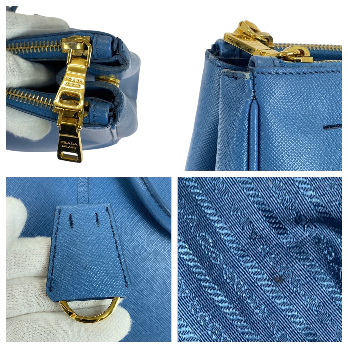 21378
PRADA Galleria Saffiano Triangle Logo Plate Blue Gold Hardware Leather Tote Bag Handbag Women's AB56