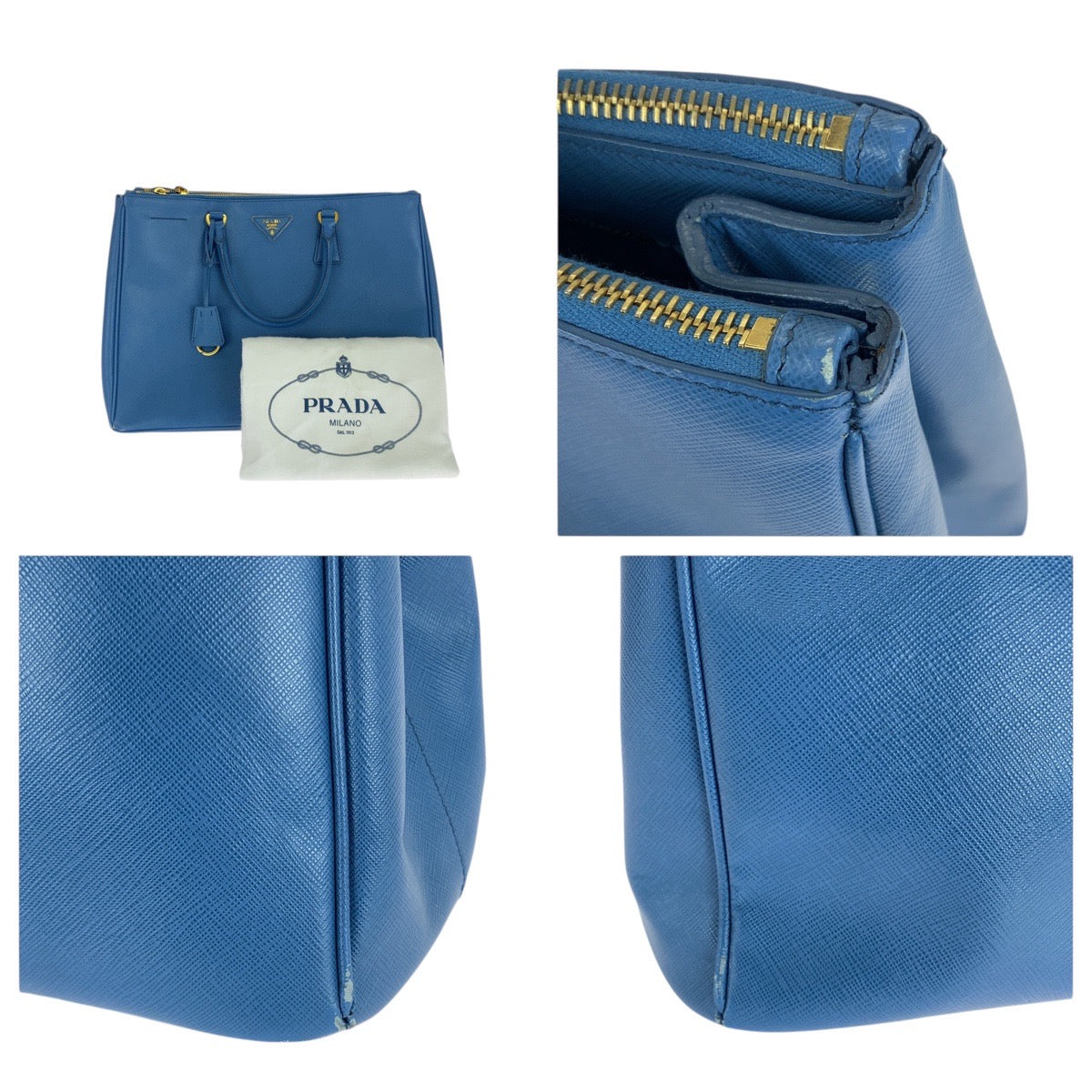 21378
PRADA Galleria Saffiano Triangle Logo Plate Blue Gold Hardware Leather Tote Bag Handbag Women's AB56