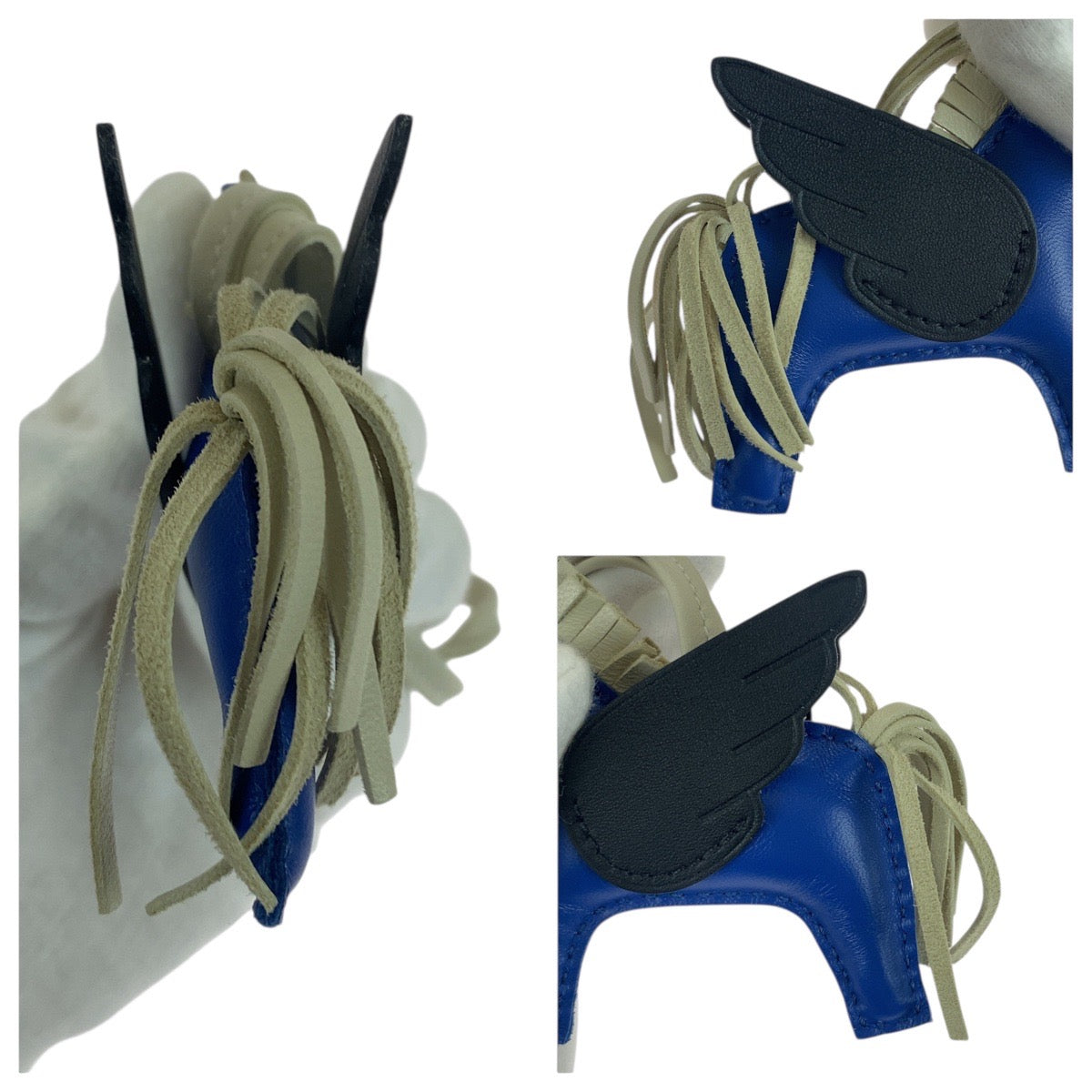 21382
HERMES エルメス ロデオ ペガサスPM ブルー ブラック ホワイト アニョーミロ / スイフト キーホルダー バッグチャーム U刻印 レディース A80