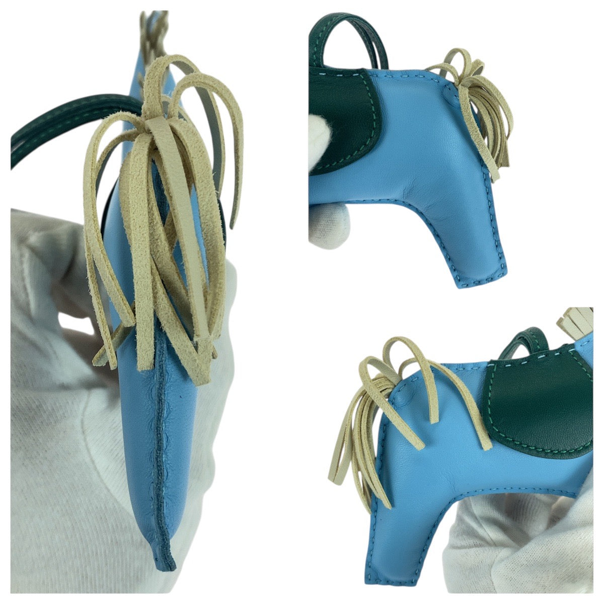 21383
HERMES エルメス ロデオ ペガサス GM ライトブルー グリーン ホワイト アニョーミロ / スイフト キーホルダー バッグチャーム レディース A60