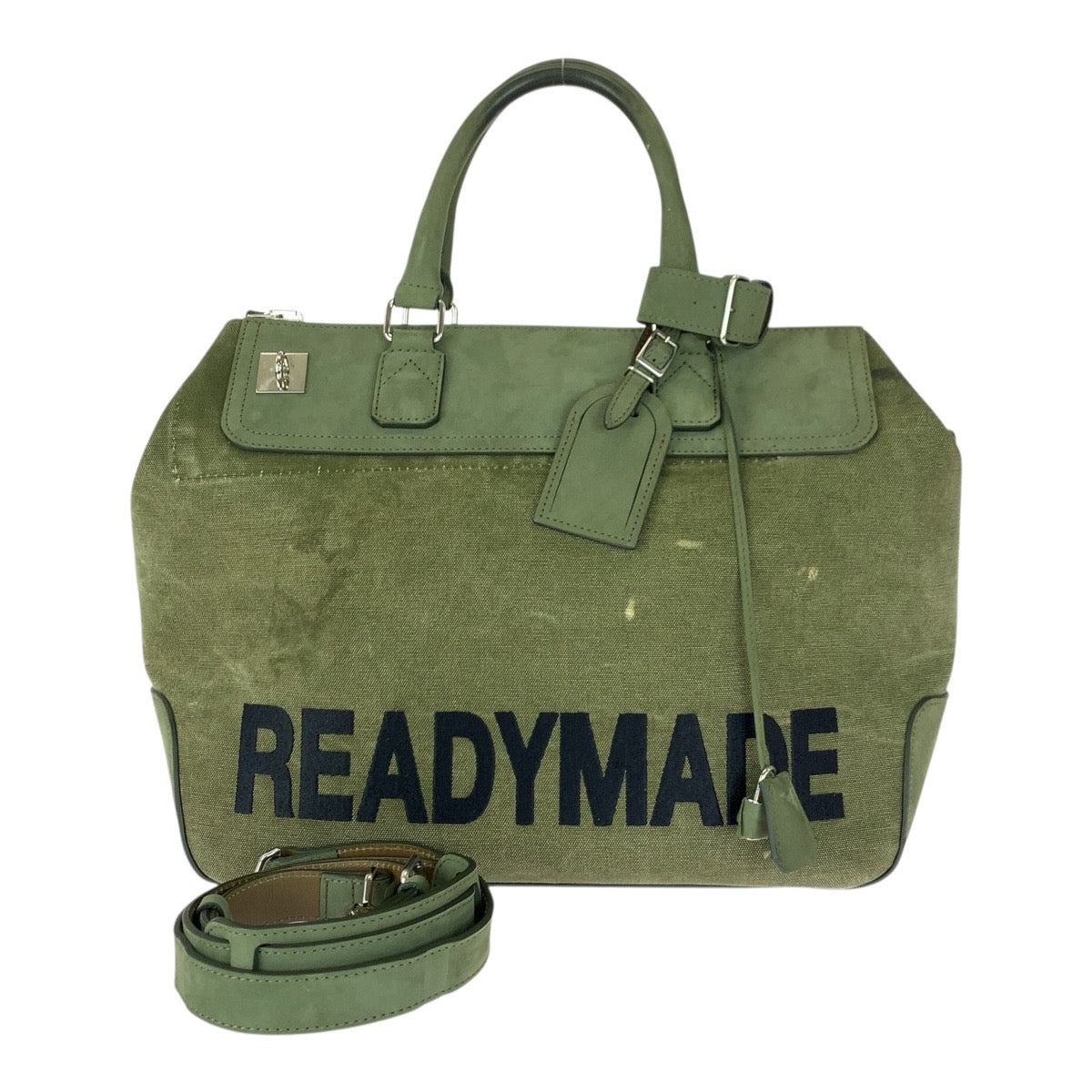21384
READY MADE レディメイド GYM BAG READYMADEロゴ グリーン シルバー金具 キャンバス / レザー ボストンバッグ トートバッグ ショルダーバッグ レディース ABP20