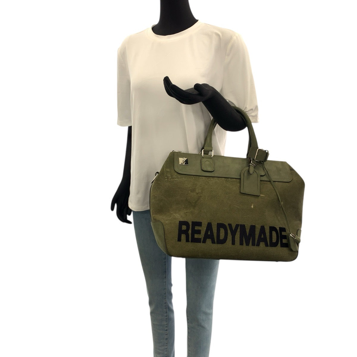21384
READY MADE レディメイド GYM BAG READYMADEロゴ グリーン シルバー金具 キャンバス / レザー ボストンバッグ トートバッグ ショルダーバッグ レディース ABP20