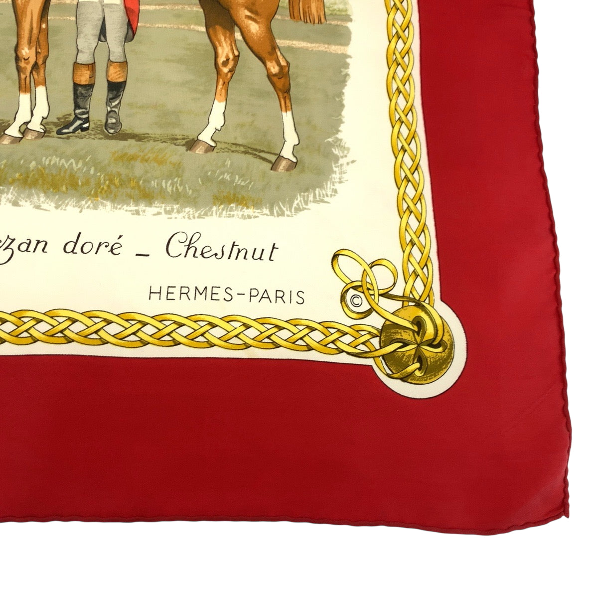 21387
HERMES エルメス カレ90 LES ROBES 馬の毛色 男女兼用 レッド マルチカラー シルク 大判スカーフ レディース AB19