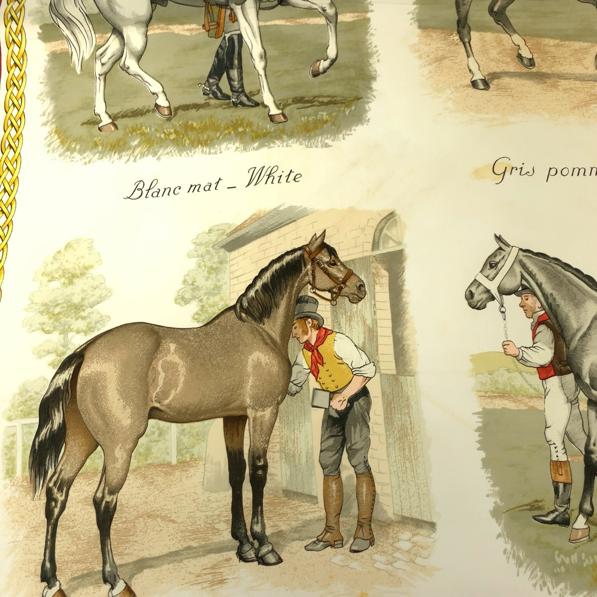 21387
HERMES エルメス カレ90 LES ROBES 馬の毛色 男女兼用 レッド マルチカラー シルク 大判スカーフ レディース AB19