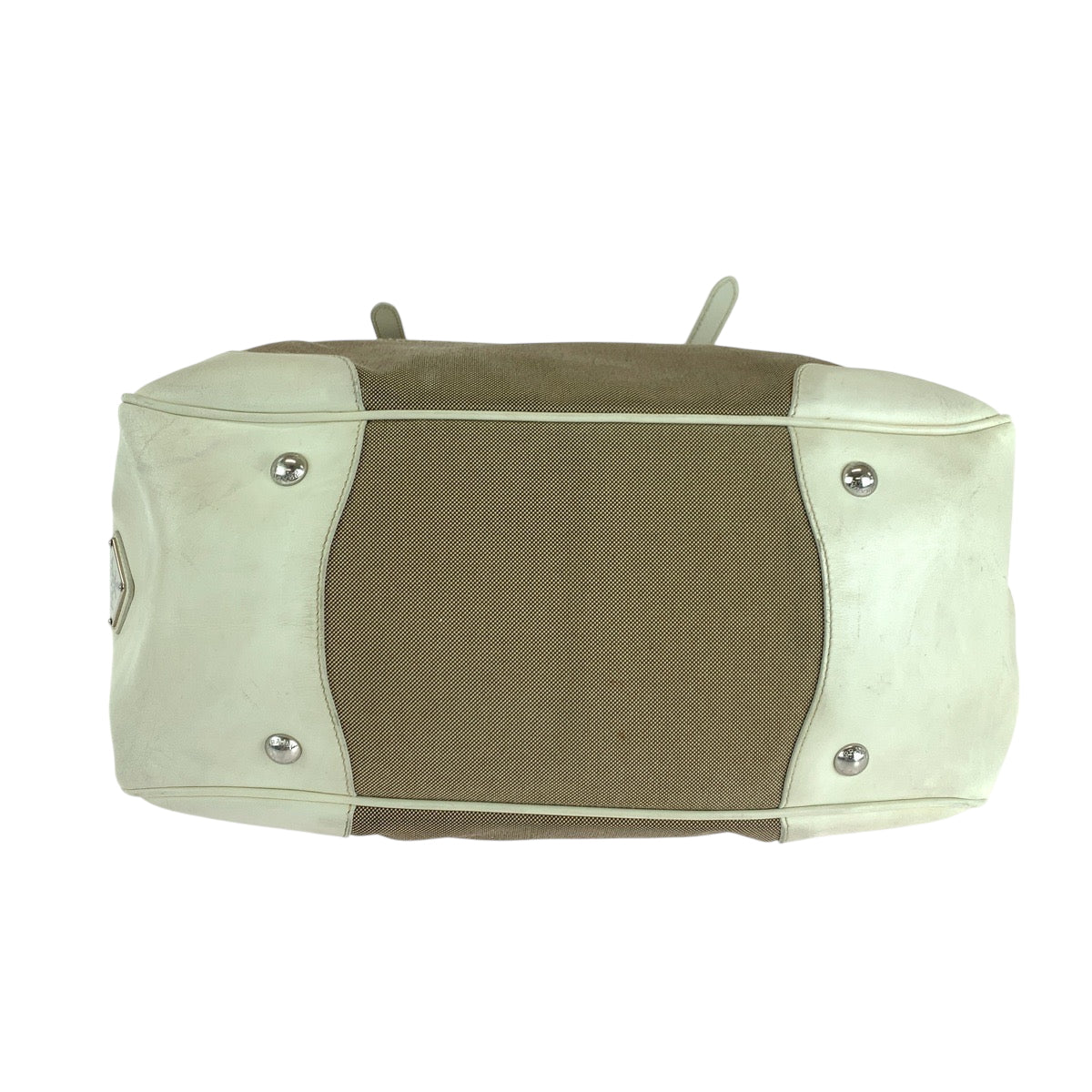 21388
PRADA プラダ ロゴジャガード ブラウン ホワイト ゴールド金具 キャンバス ハンドバッグ トートバッグ ショルダーバッグ レディース ABP40