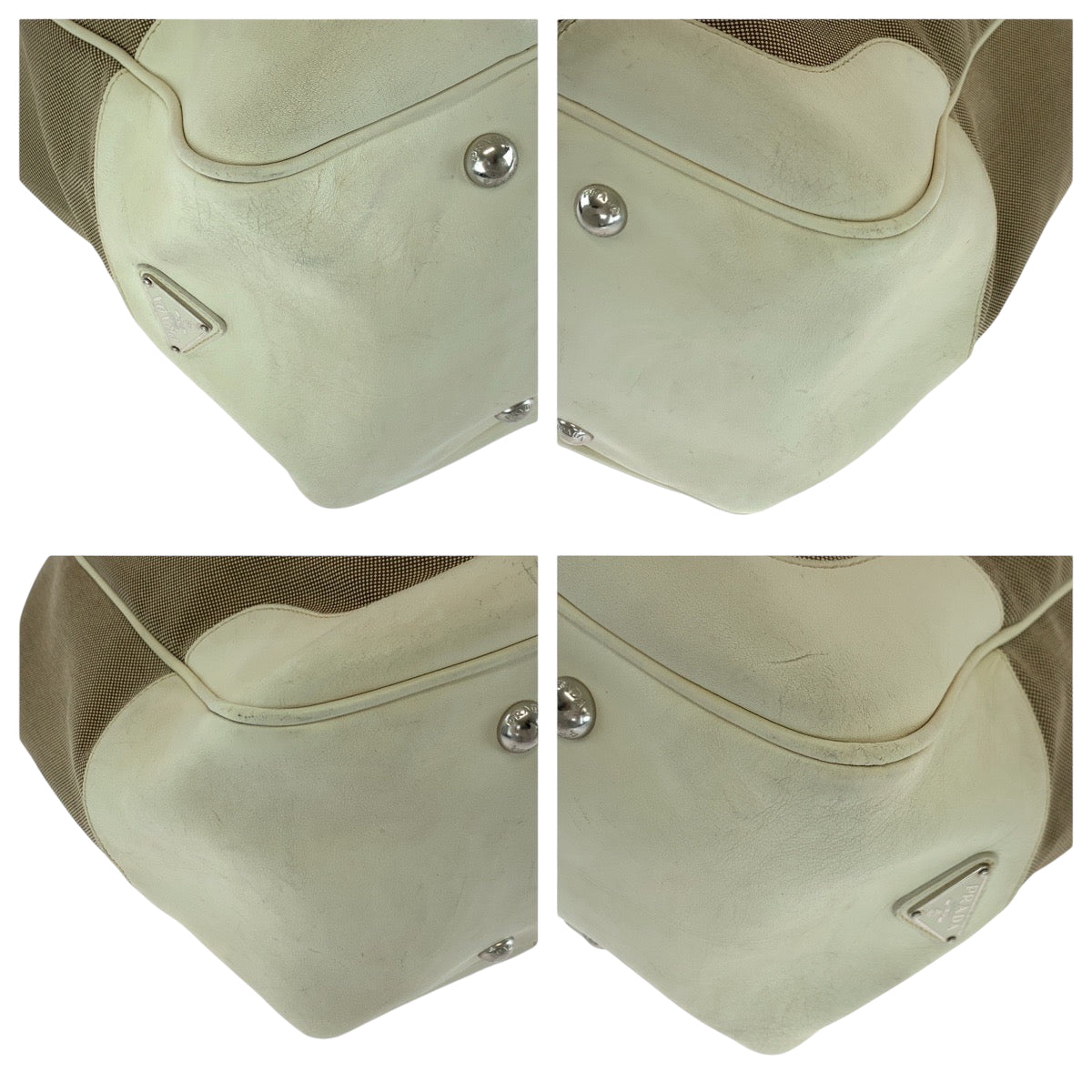 21388
PRADA プラダ ロゴジャガード ブラウン ホワイト ゴールド金具 キャンバス ハンドバッグ トートバッグ ショルダーバッグ レディース ABP40