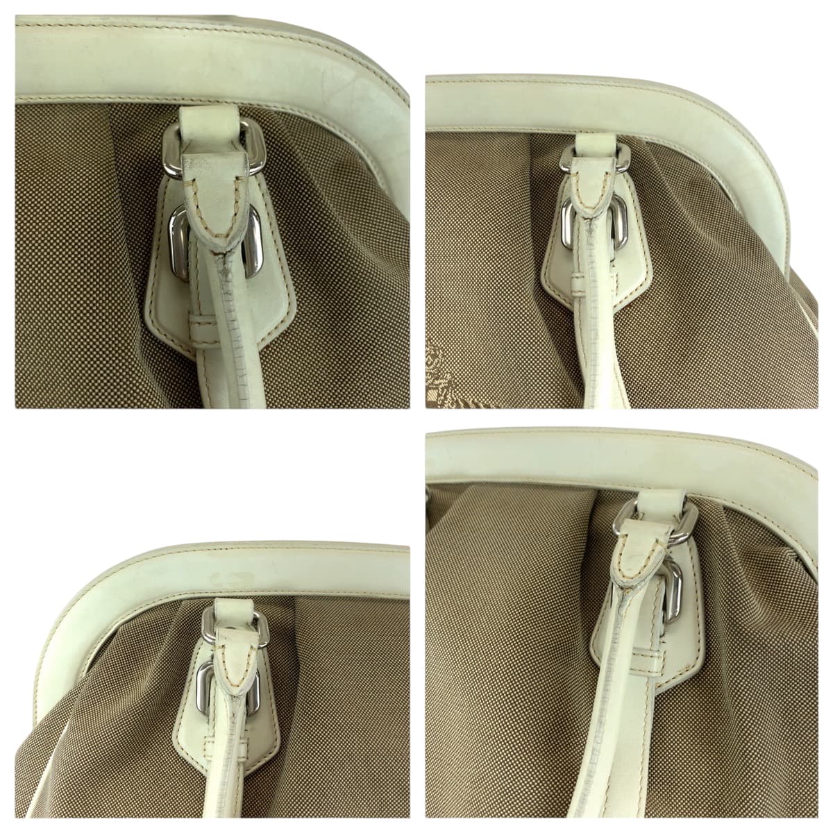 21388
PRADA プラダ ロゴジャガード ブラウン ホワイト ゴールド金具 キャンバス ハンドバッグ トートバッグ ショルダーバッグ レディース ABP40