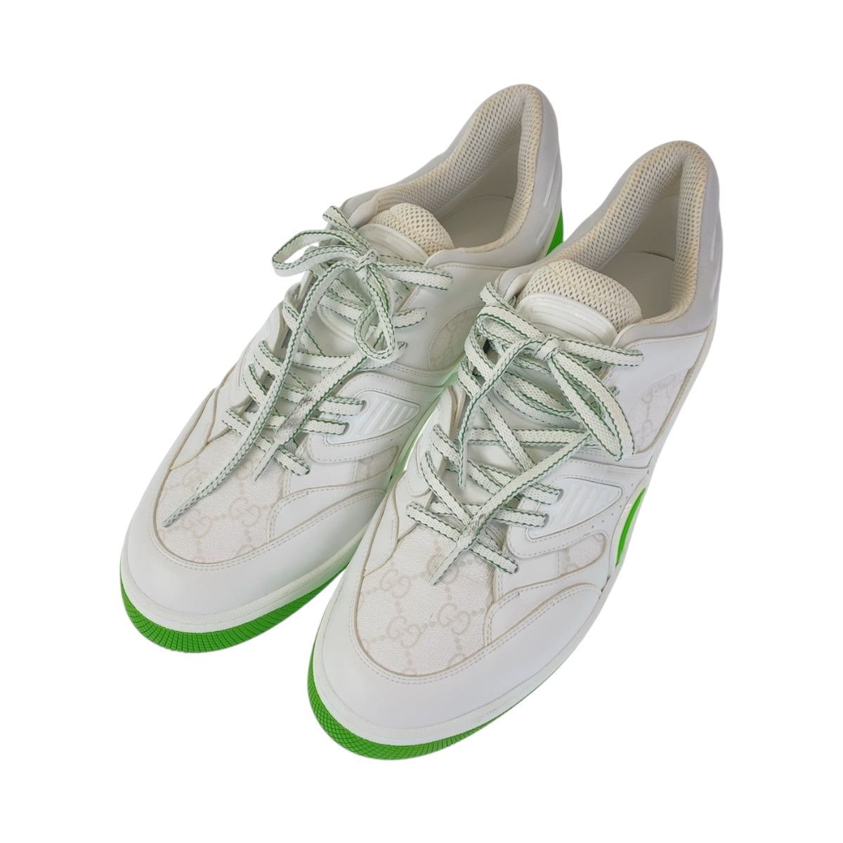 21395
GUCCI グッチ バスケット サイズ12 ホワイト 白 グリーン GGキャンバス / レザー スニーカー ローカット レースアップ メンズ ABP35