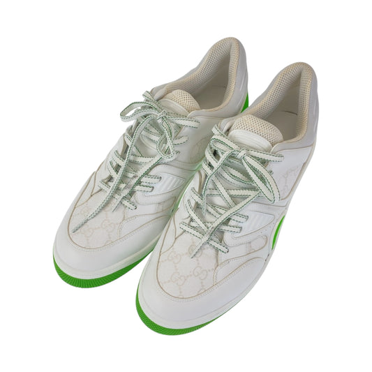 21395
GUCCI グッチ バスケット サイズ12 ホワイト 白 グリーン GGキャンバス / レザー スニーカー ローカット レースアップ メンズ ABP35